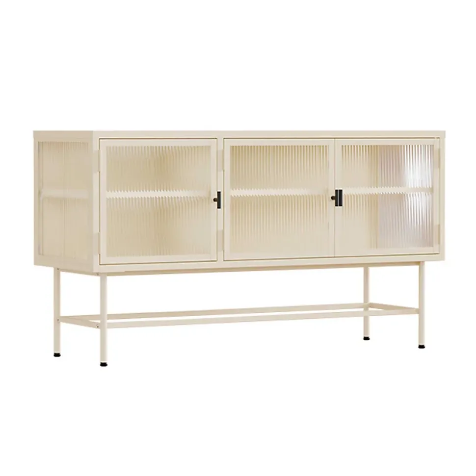 Buffet moderne 3 portes 120 cm en métal et verre écru Oviala