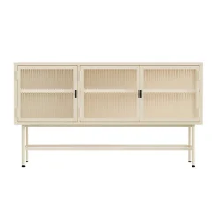 Buffet moderne 3 portes 120 cm en métal et verre écru Oviala