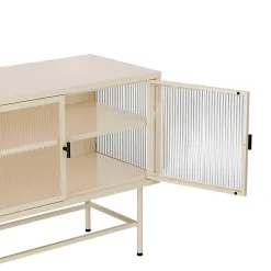 Buffet moderne 3 portes 120 cm en métal et verre écru Oviala