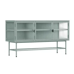 Buffet moderne 3 portes 120 cm en métal et verre vert sauge Oviala
