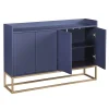 Buffet moderne 4 portes, armoire de rangement sans poignée, meuble polyvalent pour salon, chambre, salle de bain, bleu