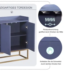 Buffet moderne 4 portes, armoire de rangement sans poignée, meuble polyvalent pour salon, chambre, salle de bain, bleu