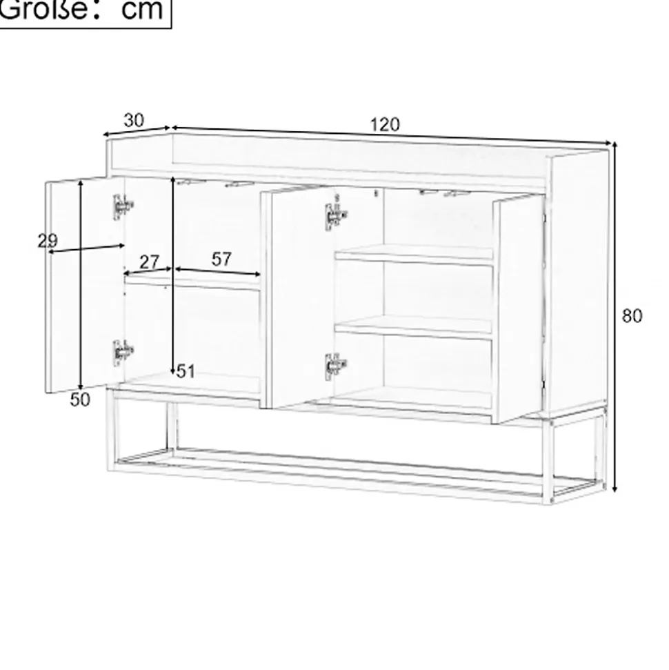 Buffet moderne 4 portes, armoire de rangement sans poignée, meuble polyvalent pour salon, chambre, salle de bain, noir