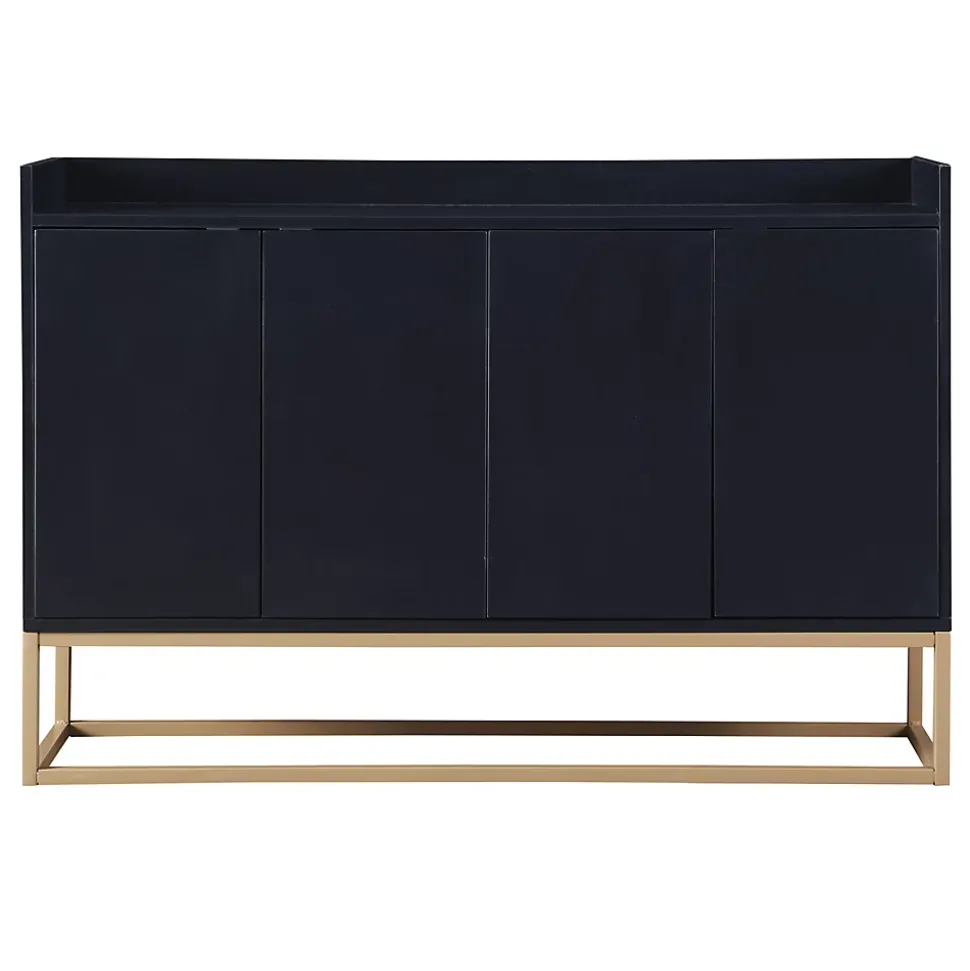 Buffet moderne 4 portes, armoire de rangement sans poignée, meuble polyvalent pour salon, chambre, salle de bain, noir