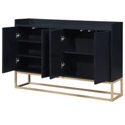 Buffet moderne 4 portes, armoire de rangement sans poignée, meuble polyvalent pour salon, chambre, salle de bain, noir