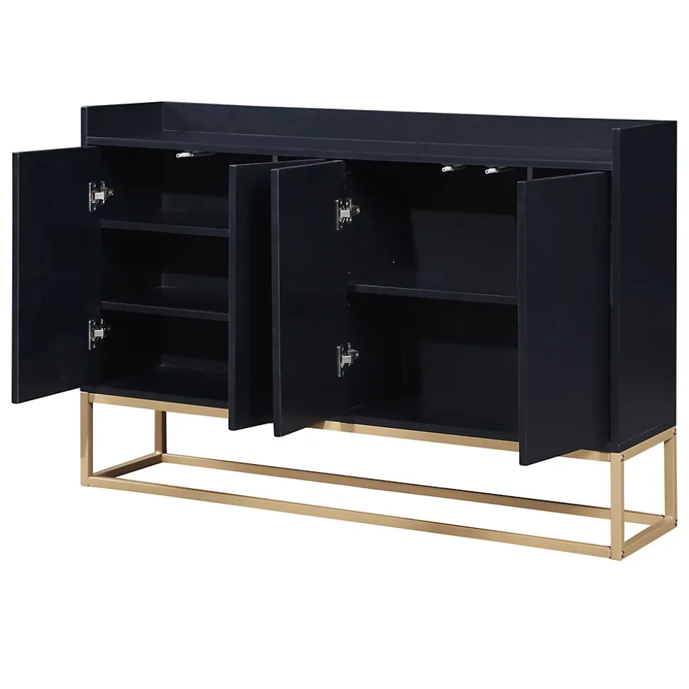 Buffet moderne 4 portes, armoire de rangement sans poignée, meuble polyvalent pour salon, chambre, salle de bain, noir