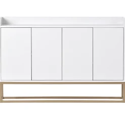 Buffet moderne 4 portes, armoire de rangement sans poignée, meuble polyvalent pour salon, chambre, salle de bain, blanc