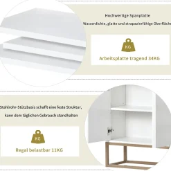 Buffet moderne 4 portes, armoire de rangement sans poignée, meuble polyvalent pour salon, chambre, salle de bain, blanc
