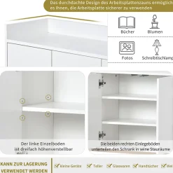 Buffet moderne 4 portes, armoire de rangement sans poignée, meuble polyvalent pour salon, chambre, salle de bain, blanc