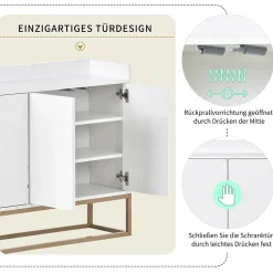 Buffet moderne 4 portes, armoire de rangement sans poignée, meuble polyvalent pour salon, chambre, salle de bain, blanc