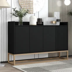 Buffet moderne 4 portes, blanc ou noir, 120x30x80 cm, idéal pour salle à manger, salon ou cuisine