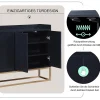 Buffet moderne 4 portes sans poignées, Design minimaliste noir, élégant et pratique pour salle à manger, salon et cuisine