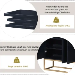 Buffet moderne 4 portes sans poignées, Design minimaliste noir, élégant et pratique pour salle à manger, salon et cuisine