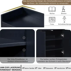 Buffet moderne 4 portes sans poignées, Design minimaliste noir, élégant et pratique pour salle à manger, salon et cuisine
