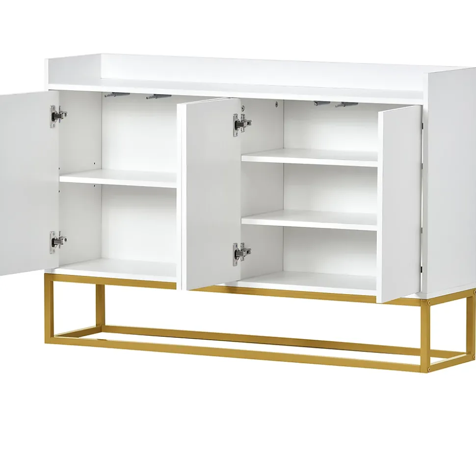 Buffet Moderne 4 Portes sans Poignées - Meuble de Rangement design pour Salon ou Salle à Manger - Blanc - 120x30x80 cm