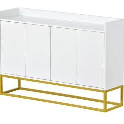 Buffet Moderne 4 Portes sans Poignées - Meuble de Rangement design pour Salon ou Salle à Manger - Blanc - 120x30x80 cm