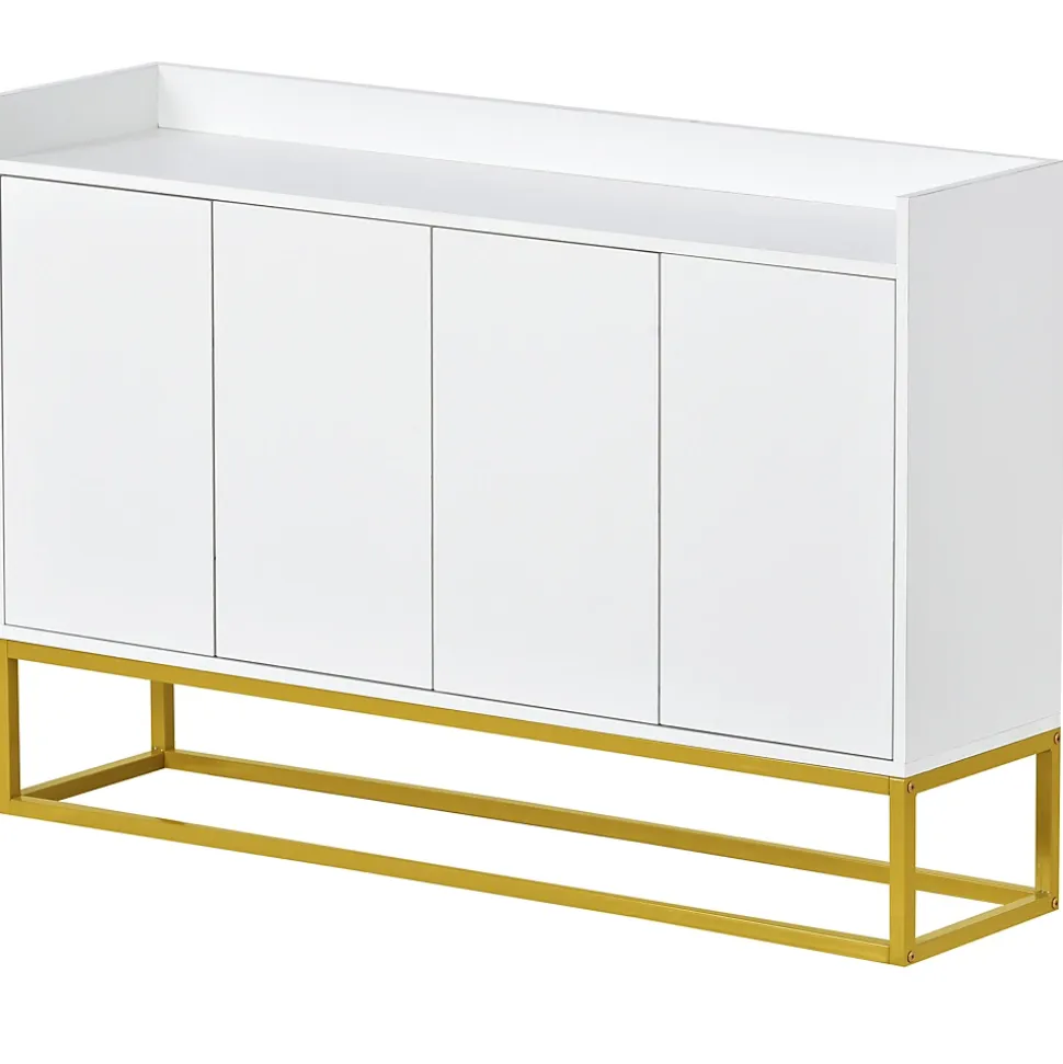 Buffet Moderne 4 Portes sans Poignées - Meuble de Rangement design pour Salon ou Salle à Manger - Blanc - 120x30x80 cm