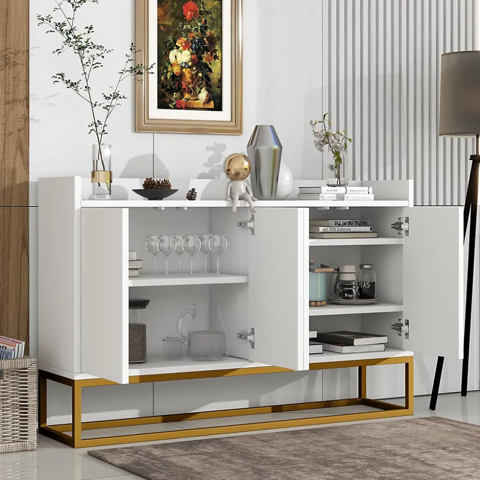 Buffet Moderne 4 Portes sans Poignées - Meuble de Rangement design pour Salon ou Salle à Manger - Blanc - 120x30x80 cm