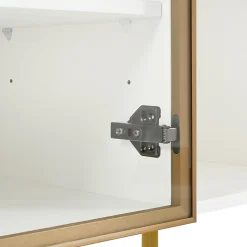 Buffet Moderne avec 4 Portes et Panneaux en Verre et Métal, Bahut Contemporain de Salon en MDF - 150x38x85 cm, Blanc