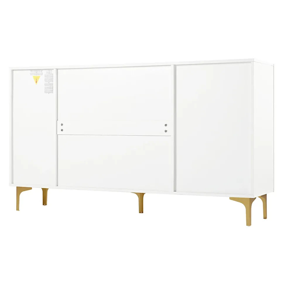 Buffet Moderne avec 4 Portes et Panneaux en Verre et Métal, Bahut Contemporain de Salon en MDF - 150x38x85 cm, Blanc