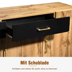 Buffet Moderne avec 4 Portes et 2 Tiroirs, Meuble de Rangement en Panneaux de Particules Effet Marbre, Marron, 208x39,5x80 cm