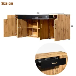 Buffet Moderne avec 4 Portes et 2 Tiroirs, Meuble de Rangement en Panneaux de Particules Effet Marbre, Marron, 208x39,5x80 cm