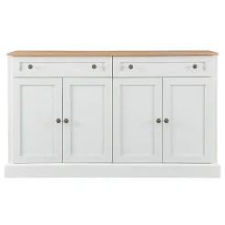 Buffet Moderne avec 4 Portes et 2 Tiroirs - Rangement Spacieux pour Salon ou Salle à Manger - MDF - Blanc+Naturel - 150x40x86 cm