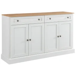 Buffet Moderne avec 4 Portes et 2 Tiroirs - Rangement Spacieux pour Salon ou Salle à Manger - MDF - Blanc+Naturel - 150x40x86 cm