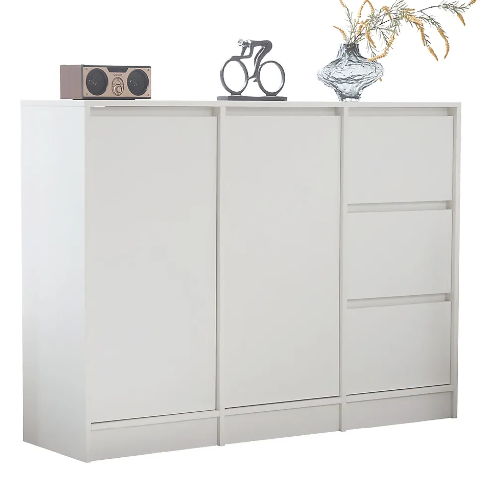 Buffet Moderne avec 2 Portes et 3 Tiroirs, Rangement avec Étagères Réglables pour Salon ou Cuisine - Blanc - 120x35x90 cm