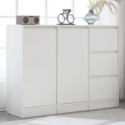 Buffet Moderne avec 2 Portes et 3 Tiroirs, Rangement avec Étagères Réglables pour Salon ou Cuisine - Blanc - 120x35x90 cm
