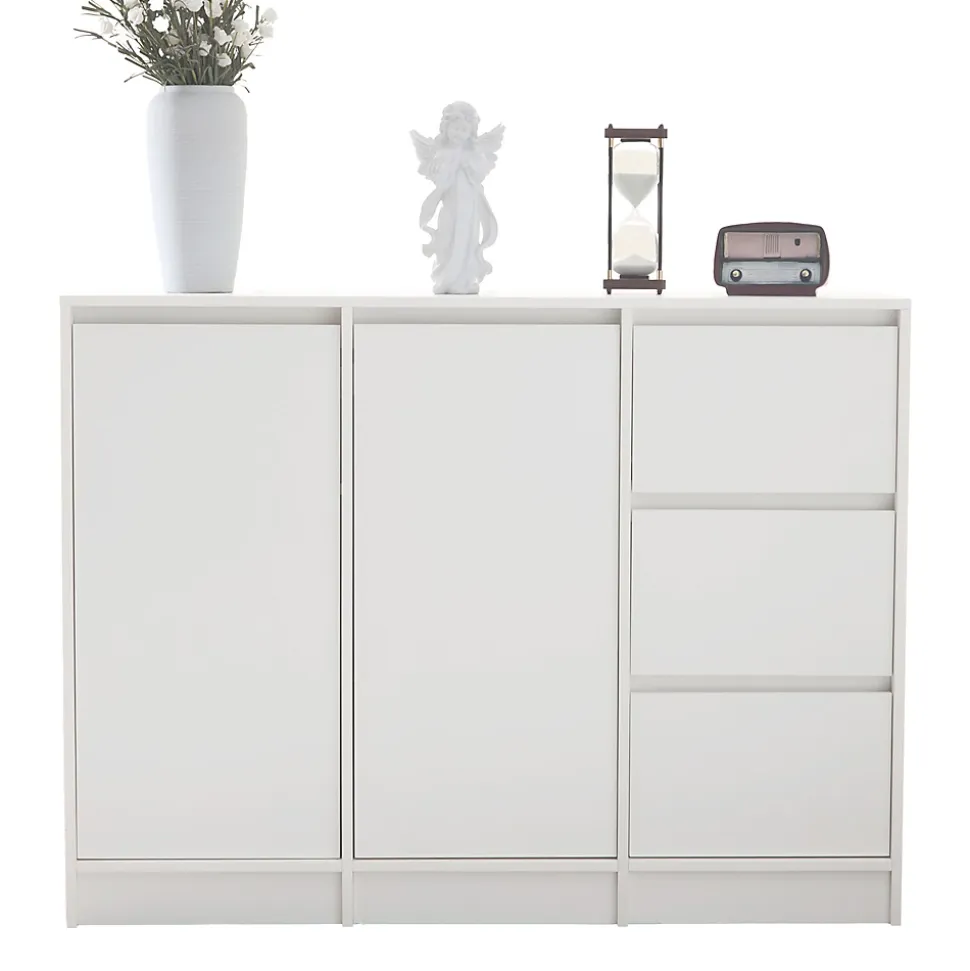 Buffet Moderne avec 2 Portes et 3 Tiroirs, Rangement avec Étagères Réglables pour Salon ou Cuisine - Blanc - 120x35x90 cm