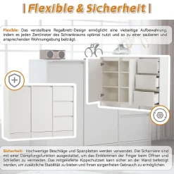 Buffet Moderne avec 2 Portes et 3 Tiroirs, Rangement avec Étagères Réglables pour Salon ou Cuisine - Blanc - 120x35x90 cm