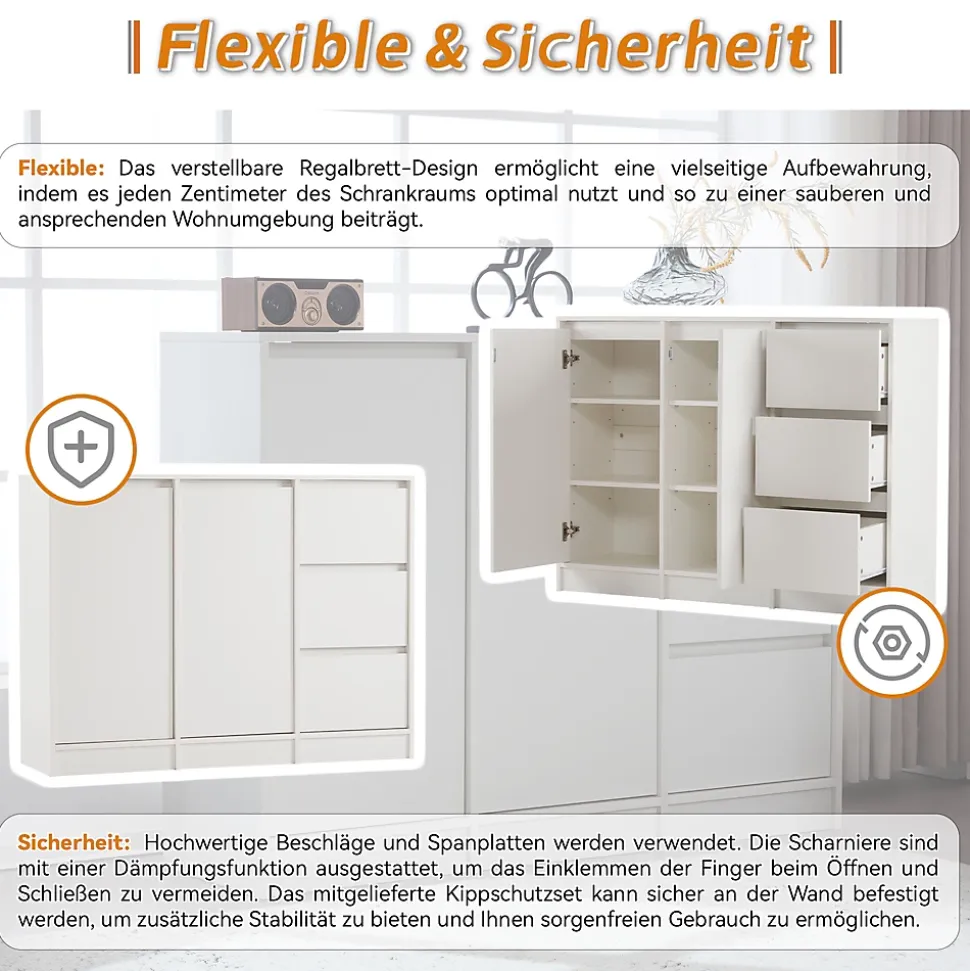 Buffet Moderne avec 2 Portes et 3 Tiroirs, Rangement avec Étagères Réglables pour Salon ou Cuisine - Blanc - 120x35x90 cm