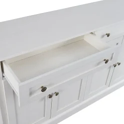 Buffet Moderne avec 4 Portes et 2 Tiroirs - Rangement pour Salon ou Salle à Manger - Panneaux de Particules - Blanc - 150x40x86 cm