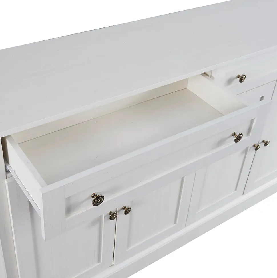 Buffet Moderne avec 4 Portes et 2 Tiroirs - Rangement pour Salon ou Salle à Manger - Panneaux de Particules - Blanc - 150x40x86 cm