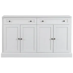Buffet Moderne avec 4 Portes et 2 Tiroirs - Rangement pour Salon ou Salle à Manger - Panneaux de Particules - Blanc - 150x40x86 cm