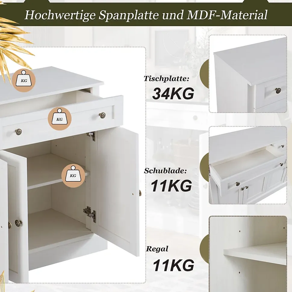 Buffet Moderne avec 4 Portes et 2 Tiroirs - Rangement pour Salon ou Salle à Manger - Panneaux de Particules - Blanc - 150x40x86 cm