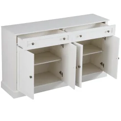Buffet Moderne avec 4 Portes et 2 Tiroirs - Rangement pour Salon ou Salle à Manger - Panneaux de Particules - Blanc - 150x40x86 cm