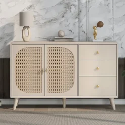 Buffet Moderne avec Portes et Tiroirs, Bahut de Rangement en aggloméré pour Salon ou Salle à Manger - 120x40x60 cm - Beige