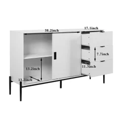 Buffet Moderne en Bois - Bahut avec 3 Tiroirs et 2 Portes Vitrées, Rangement Cuisine Salon, Spanplatte, 155x40x91,5 cm, Blanc