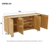 Buffet Moderne en Bois Naturel avec 4 Portes, Incrustations Métalliques - 160x40x78 cm, Naturel