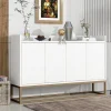 Buffet moderne minimaliste 4 portes sans poignées, Meuble élégant pour salle à manger, salon et cuisine, Blanc