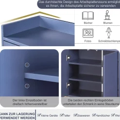 Buffet moderne minimaliste 4 portes sans poignées, Meuble élégant pour salle à manger, salon et cuisine, Bleu marine