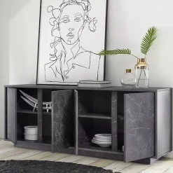 Buffet Nika, Buffet du salon, Commode de salon, Garde-manger de cuisine, Made in Italy, 180x43 h79 cm, Ardoise