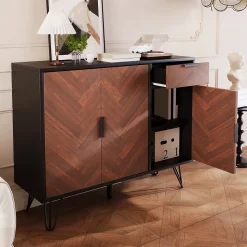 Buffet Noir - Buffet Salon avec Tiroir et Étagères Réglables en Hauteur pour Rangement Salon et Cuisine - 90 x 30 x 71,5 cm