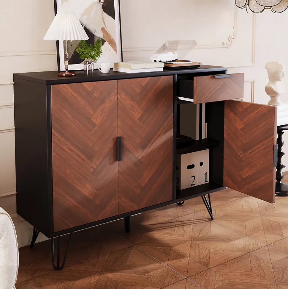 Buffet Noir - Buffet Salon avec Tiroir et Étagères Réglables en Hauteur pour Rangement Salon et Cuisine - 90 x 30 x 71,5 cm