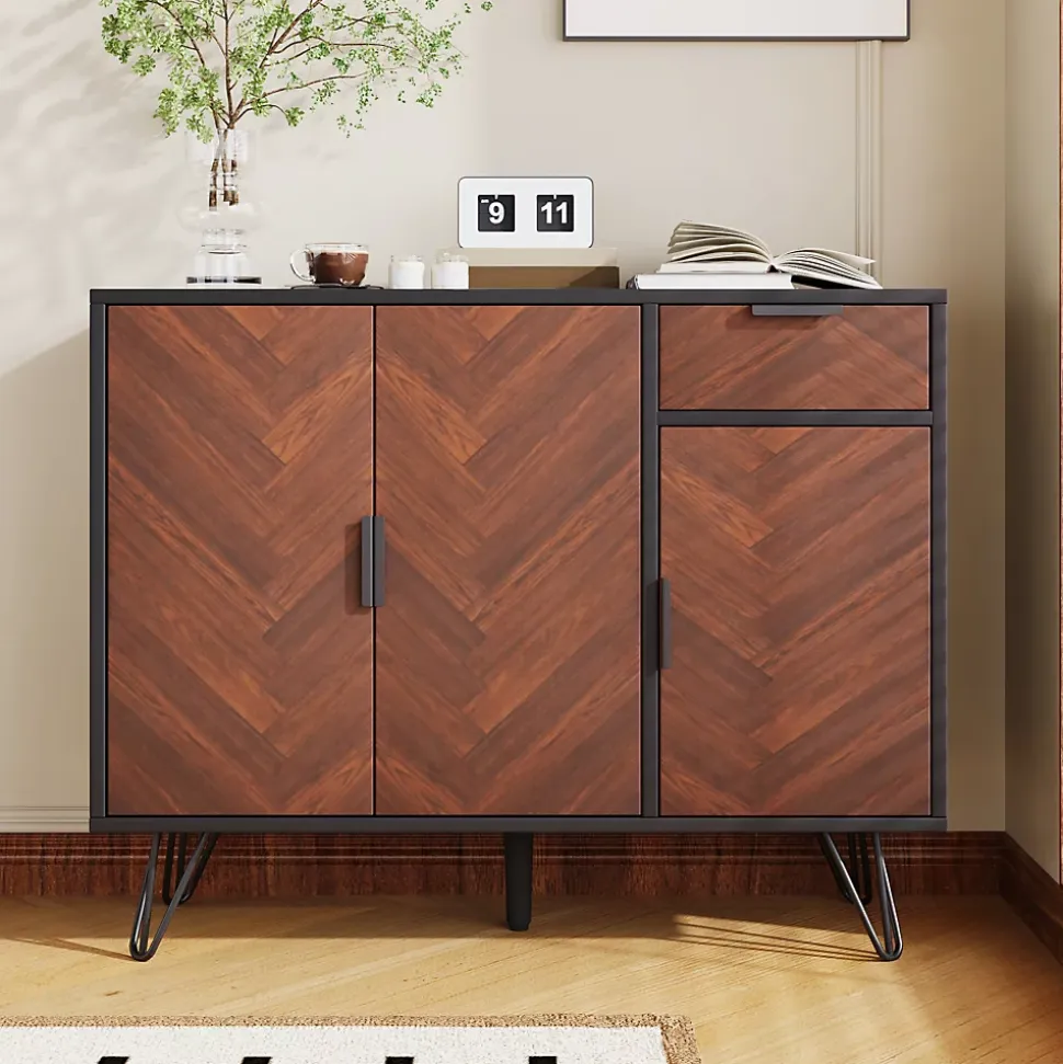 Buffet Noir - Buffet Salon avec Tiroir et Étagères Réglables en Hauteur pour Rangement Salon et Cuisine - 90 x 30 x 71,5 cm