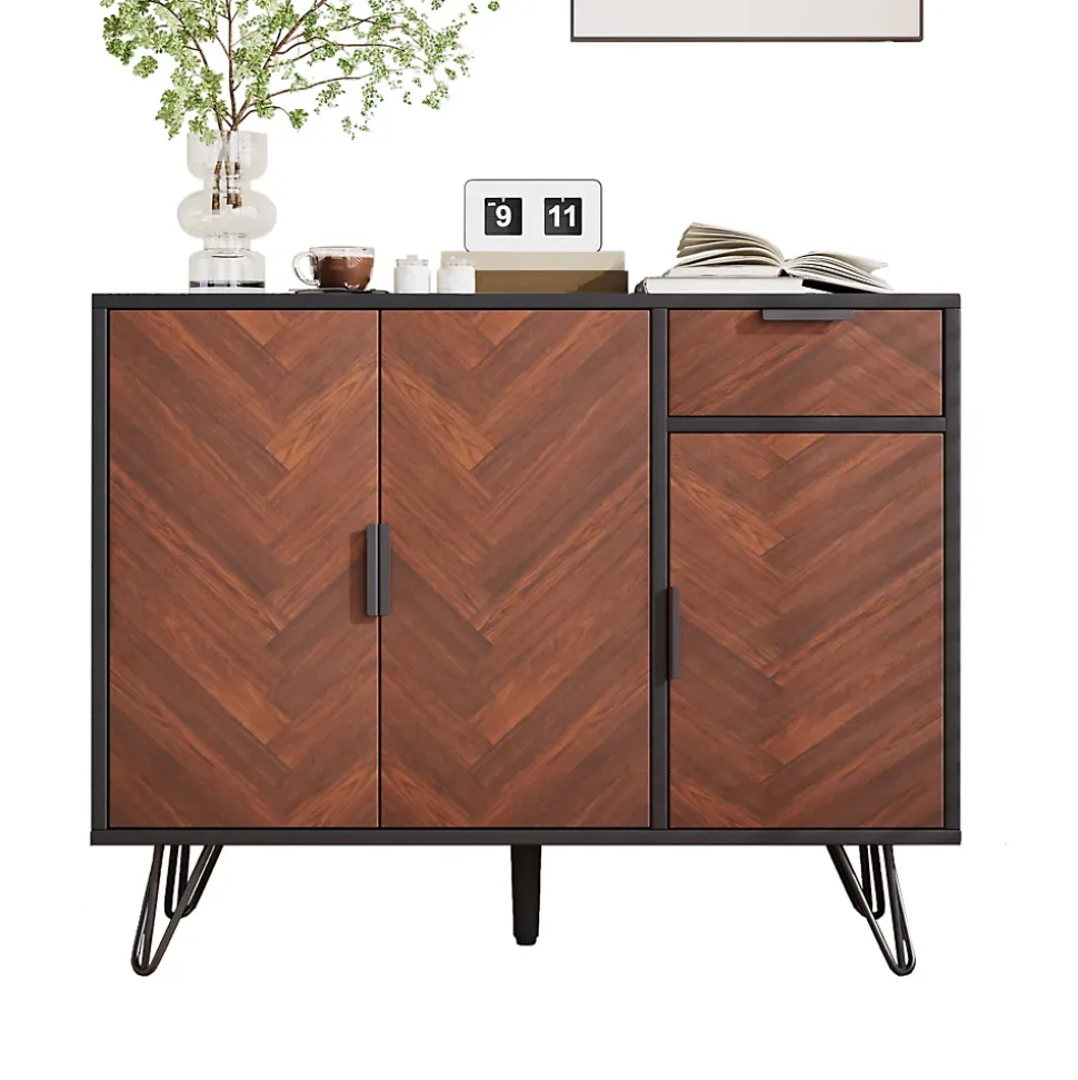 Buffet Noir - Buffet Salon avec Tiroir et Étagères Réglables en Hauteur pour Rangement Salon et Cuisine - 90 x 30 x 71,5 cm