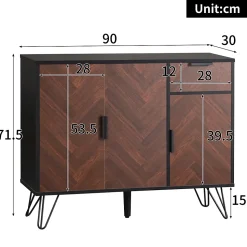 Buffet Noir - Buffet Salon avec Tiroir et Étagères Réglables en Hauteur pour Rangement Salon et Cuisine - 90 x 30 x 71,5 cm