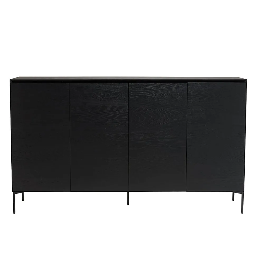 Buffet noir 4 portes 6 étagères pieds métal noir